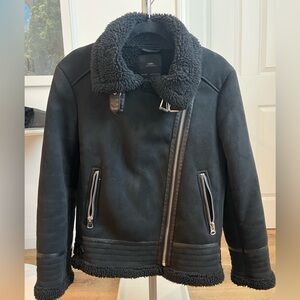 Zara Black Shearling Jacket with Buckle Detail